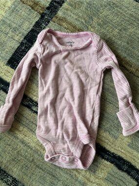 Carter's Pink and White Striped Long-Sleeve One-Piece